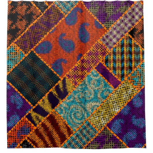 Rideaux De Douche Imitation du motif de patchwork indien avec textur (Devant)