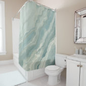Rideaux De Douche Impression Abstraite Aqua Bleu Sarcelle Vert Sage (En situation)