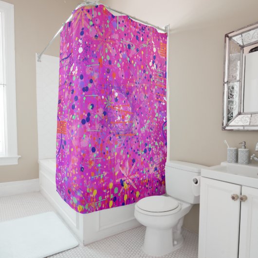 Rideaux De Douche Impression abstraite Jubilé Magenta (En situation)