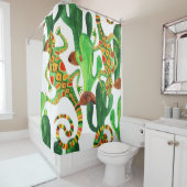 Rideaux De Douche Impression Cactus Lizard Aquarelle (En situation)