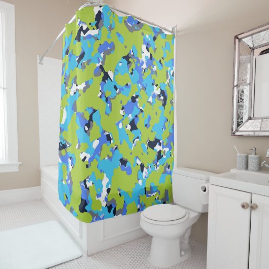 Rideaux De Douche Impression camouflage de couleur verte et bleue ca (En situation)