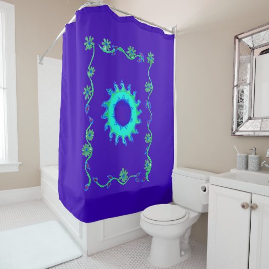 Rideaux De Douche Impression d'art de couleur iridescente bleu cyan (En situation)
