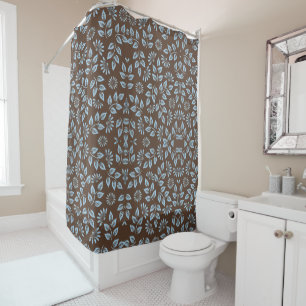 Rideaux De Douche Impression de feuille marron et bleue / Décoration