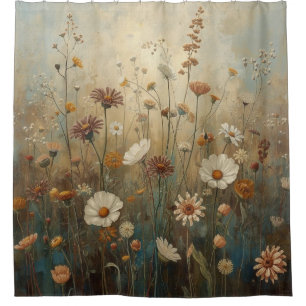 Rideaux De Douche Impression de jardin de fleurs sauvages vintage bl