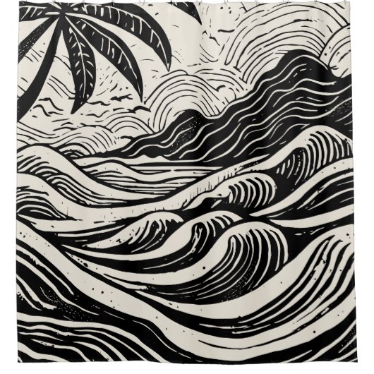 Rideaux De Douche Impression de lithographie des îles tropicales (Devant)