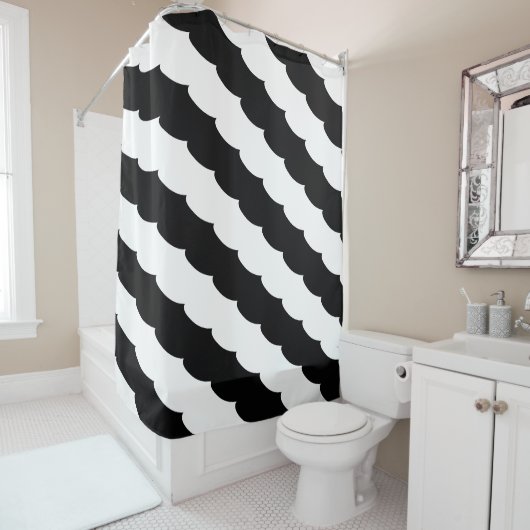 Rideaux De Douche Impression d'échelle de poisson noir et blanc (En situation)