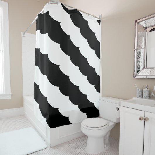 Rideaux De Douche Impression d'échelle de poisson noir et blanc (En situation)