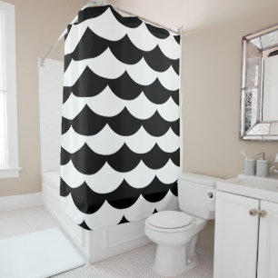 Rideaux De Douche Impression d'échelle de poisson noir et blanc