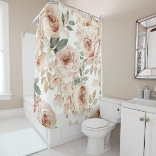 Rideaux De Douche Impression florale aquarelle de roses roses botani