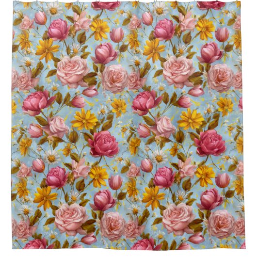 Rideaux De Douche Impression florale de style antique (Devant)