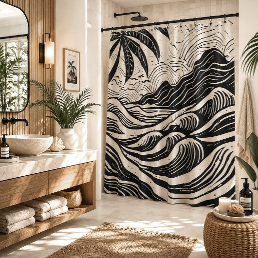 Rideaux De Douche Impression lithographique d'île tropicale