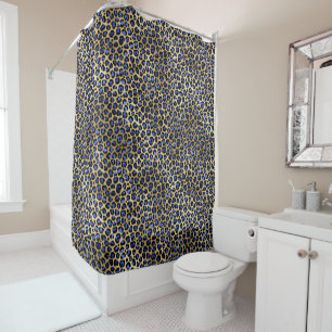 Rideaux De Douche Impression Navy et Gold Cheetah