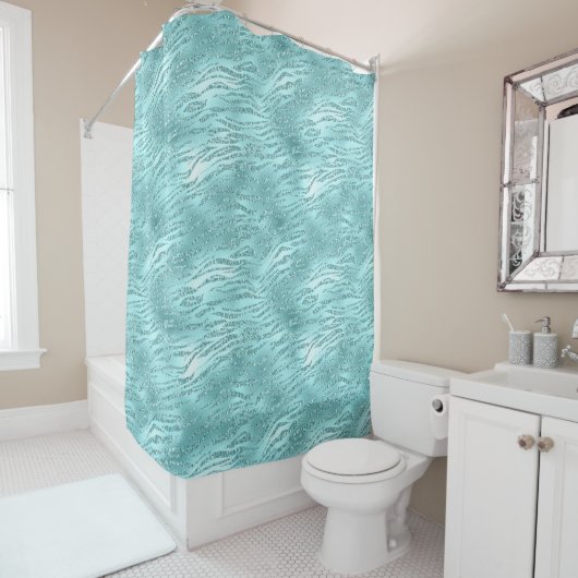 Rideaux De Douche Impression Zebra Mint Glitzy (En situation)