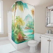 Rideaux De Douche Impressionniste aquarelle Scène de l'île tropicale (En situation)