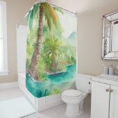 Rideaux De Douche Impressionniste aquarelle Scène de l'île tropicale (En situation)