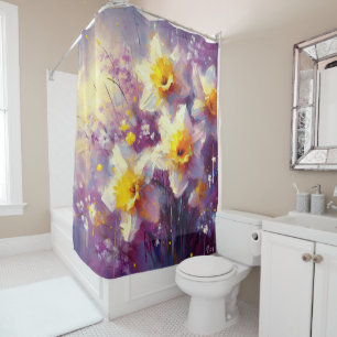 Rideaux De Douche Impressionniste Daffodique Floral Purple Jaune Art