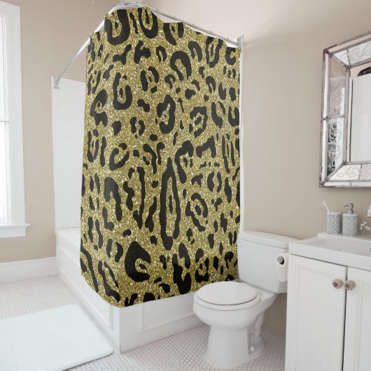 Rideaux De Douche Imprimé animal de léopard guépard noir paillettes (En situation)
