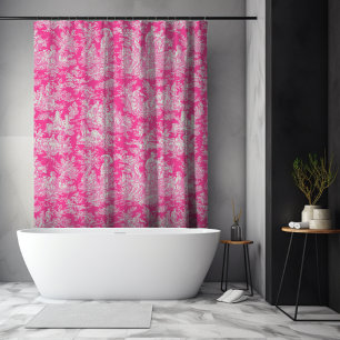 Rideaux De Douche Imprimé élégant vintage toile de Jouy rose chaud