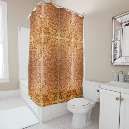 Rideaux De Douche imprimé en cuir rustique brun de l'Ouest (En situation)