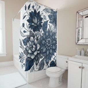 Rideaux De Douche Imprimé floral bohème bleu et blanc
