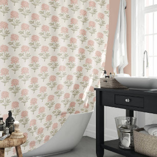 Rideaux De Douche Imprimé floral de pivoine bloc vintage cottage ros