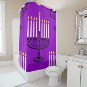 Rideaux De Douche imprimé juif violet menorah hanoukka (En situation)