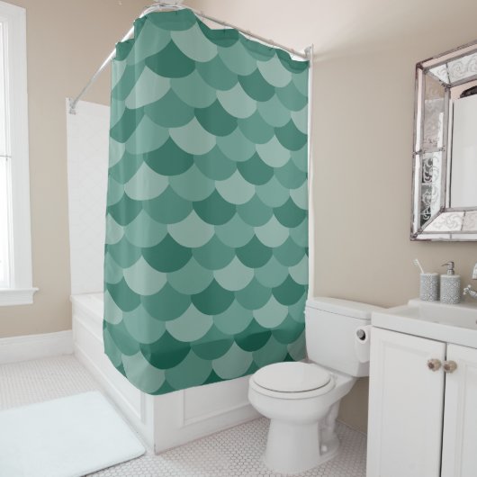 Rideaux De Douche Imprimer les échelles de poisson vert (En situation)