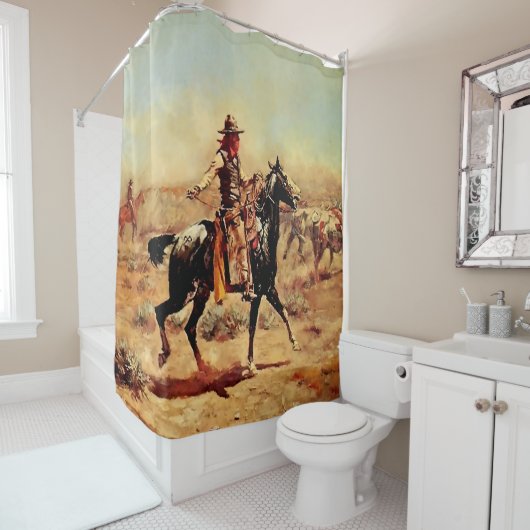 Rideaux De Douche "In the Alkali" Western Art by Charles M Russell (En situation)