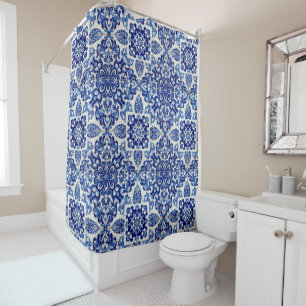 Rideaux De Douche Indigo Azulejo Bleu Portugais Lisbonne Talavera