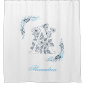 Rideaux De Douche Initiale "A" Monogramme bleu Calme Floral (Devant)