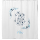 Rideaux De Douche Initiale "C" Monogramme bleu Calme Floral (Devant)