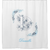 Rideaux De Douche Initiale "D" Monogramme bleu Calme Floral (Devant)