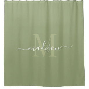 Rideaux De Douche Initiale et nom personnalisable avec Sage Green