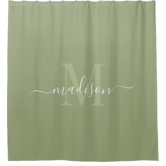 Rideaux De Douche Initiale et nom personnalisable avec Sage Green (Devant)