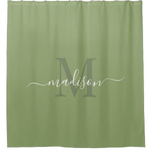 Rideaux De Douche Initiale et nom personnalisable Deep Sage Green