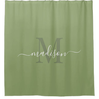 Rideaux De Douche Initiale et nom personnalisable Deep Sage Green