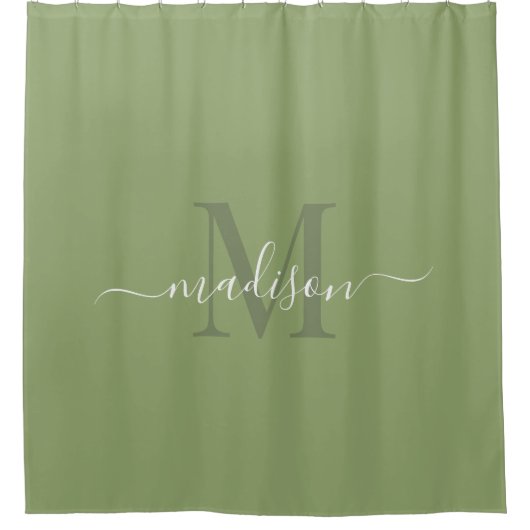 Rideaux De Douche Initiale et nom personnalisable Deep Sage Green (Devant)