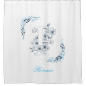 Rideaux De Douche Initiale "F" Monogramme bleu Calme Floral (Devant)