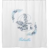 Rideaux De Douche Initiale "G" Monogramme bleu Calme Floral (Devant)