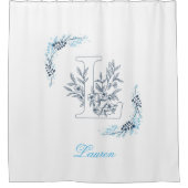 Rideaux De Douche Initiale "L" Monogramme bleu Calme Floral (Devant)