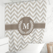 Rideaux De Douche Initiale monogrammée chevron beige et mocha