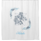 Rideaux De Douche Initiale "N" Monogramme bleu Calme Floral (Devant)