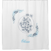 Rideaux De Douche Initiale "O" Monogramme bleu Calme Floral (Devant)