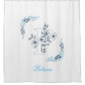 Rideaux De Douche Initiale "P" Monogramme Bleu Calme Floral (Devant)