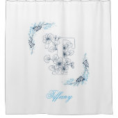 Rideaux De Douche Initiale "T" Monogramme bleu Calme Floral (Devant)