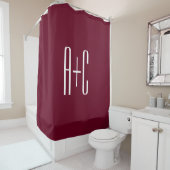 Rideaux De Douche Initiales de couples simples | Blanc et bordeaux (En situation)