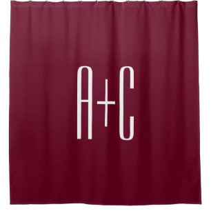 Rideaux De Douche Initiales de couples simples Blanc et bordeaux