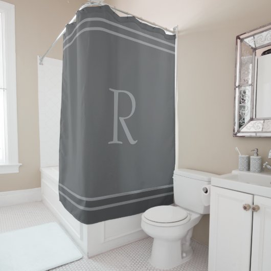 Rideaux De Douche Initiales de monogramme Bandes Nom Gris Foncé Gris (En situation)