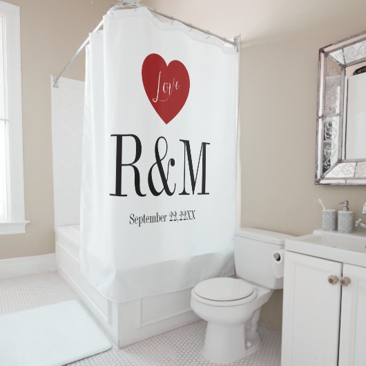 Rideaux De Douche Initiales de monogramme de couple de mariage d'ann (En situation)
