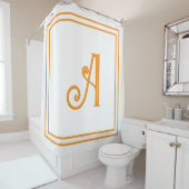 Rideaux De Douche Initiales de monogramme Nom Orange Blanc Script pe (En situation)